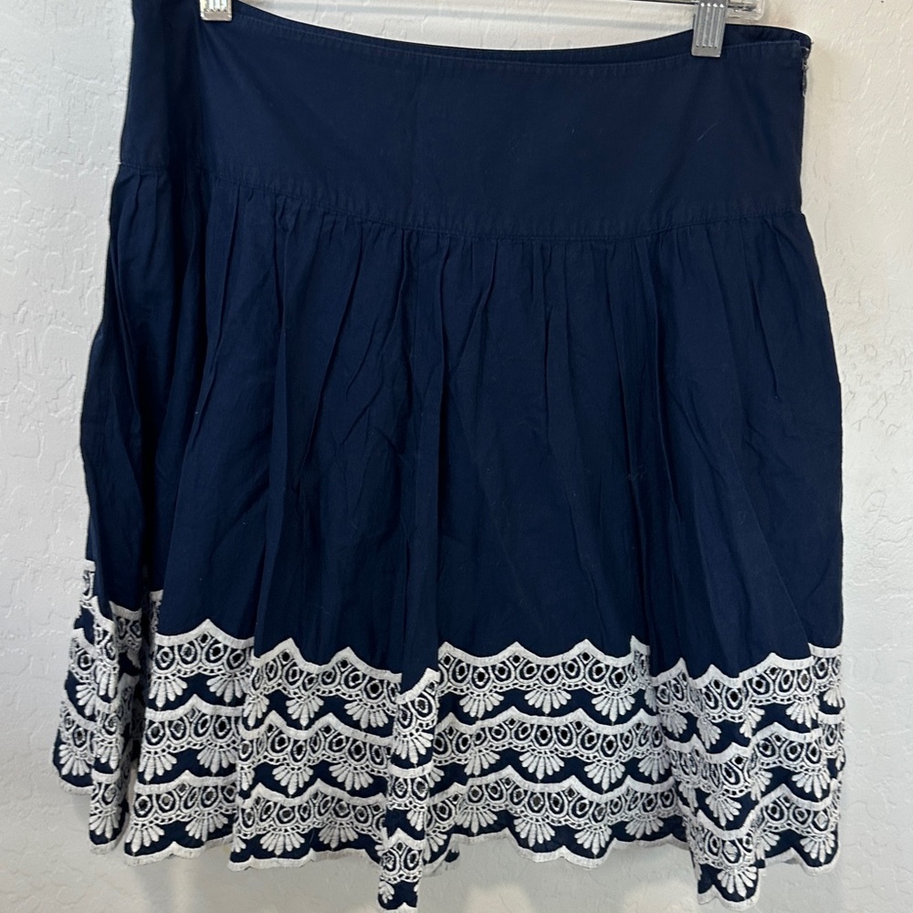 INC International Concepts Navy Skater‎ Skirt White Embroidered 12 cotton lace